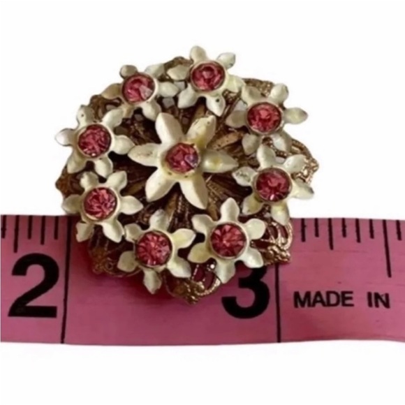 Pink Rhinestone Enamel Brooch Vintage - Picture 3 of 4